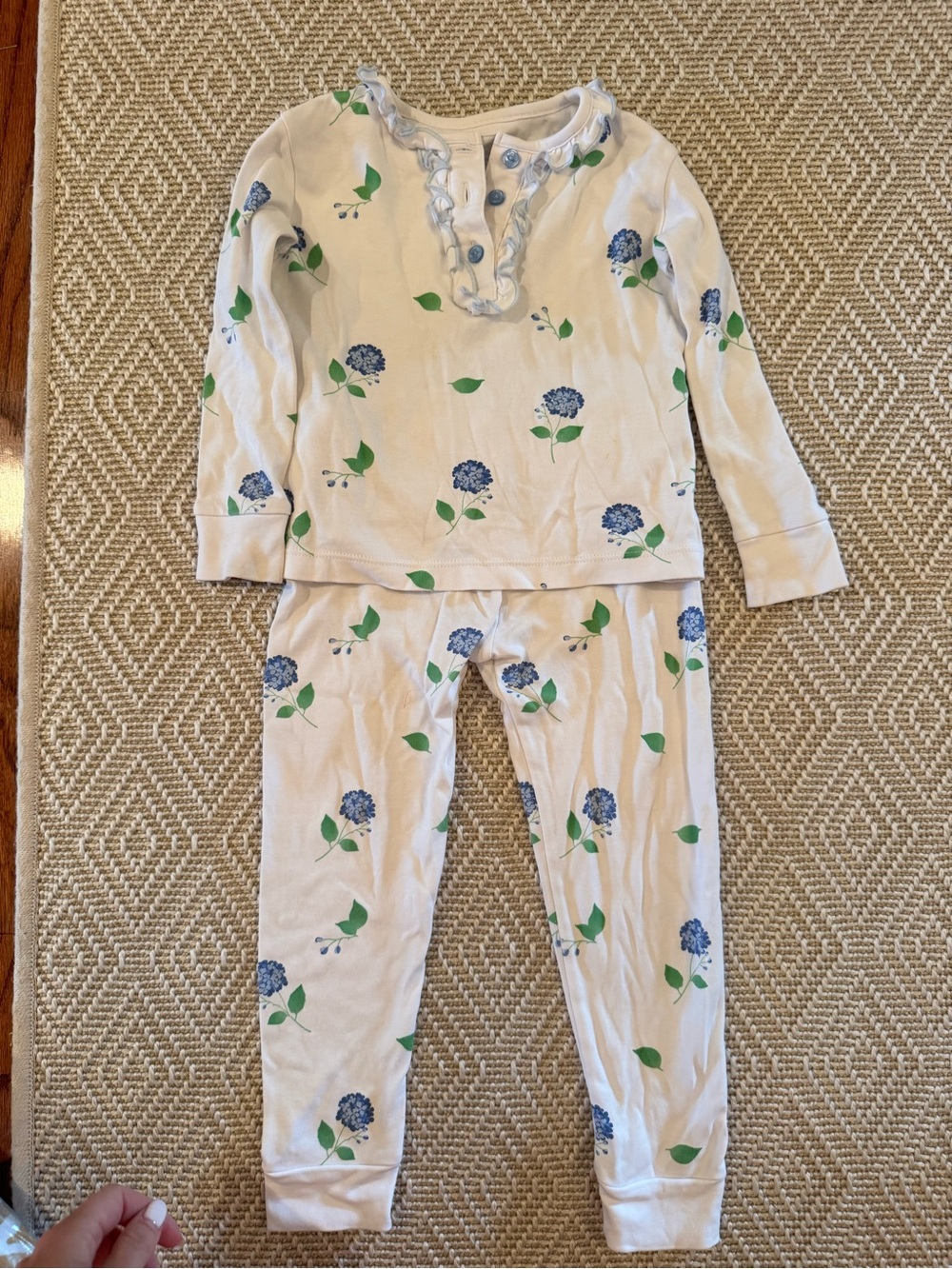 Little English Floral Long Sleeve Pajama Set in White and Blue